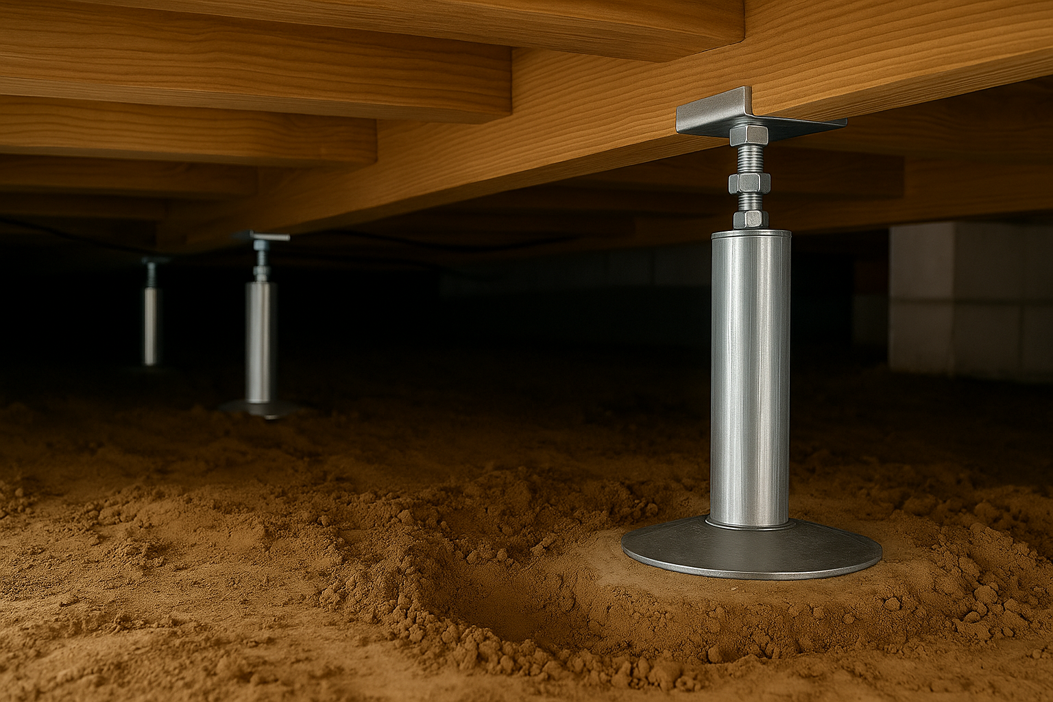 Remedy for sagging or bouncing floors above crawlspace